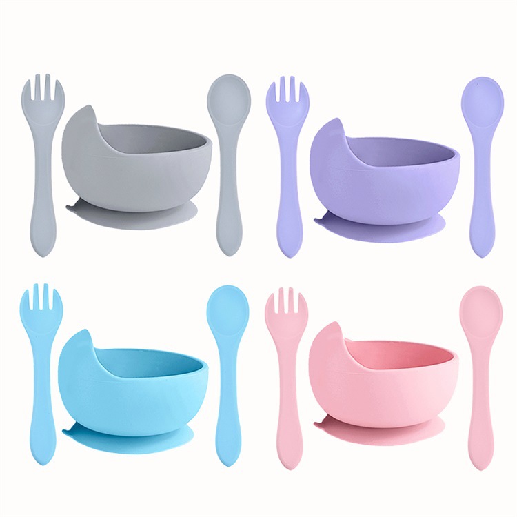 baby silicone snail bowl children fork and spoon tableware set baby food supplement snack catcher feeding tableware exclusive for cross-border