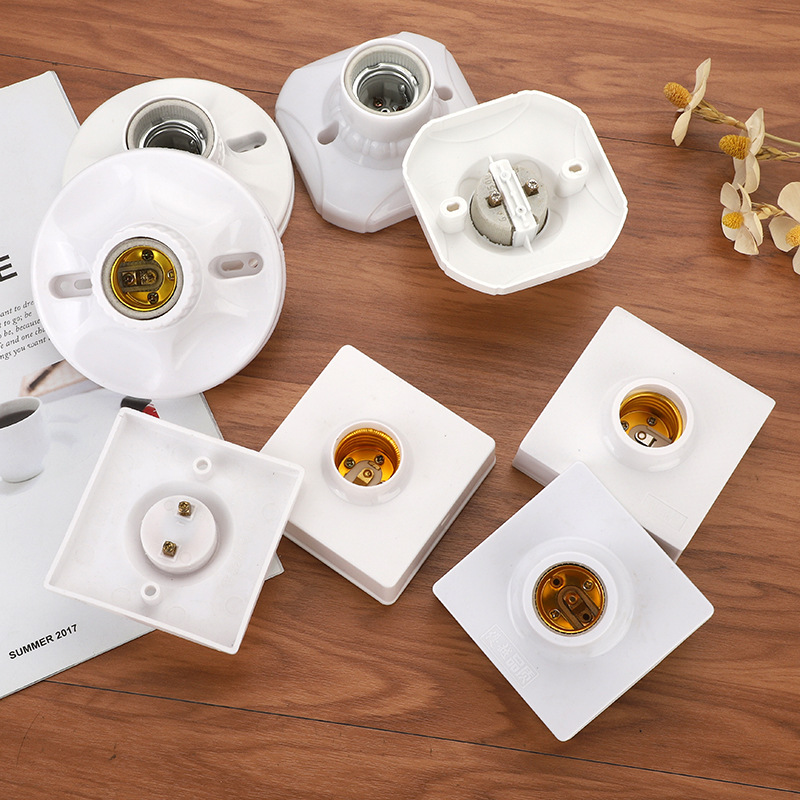 明装圆形螺旋灯座 家用楼道工程平灯陶瓷灯头灯座e27胶木内胆灯座