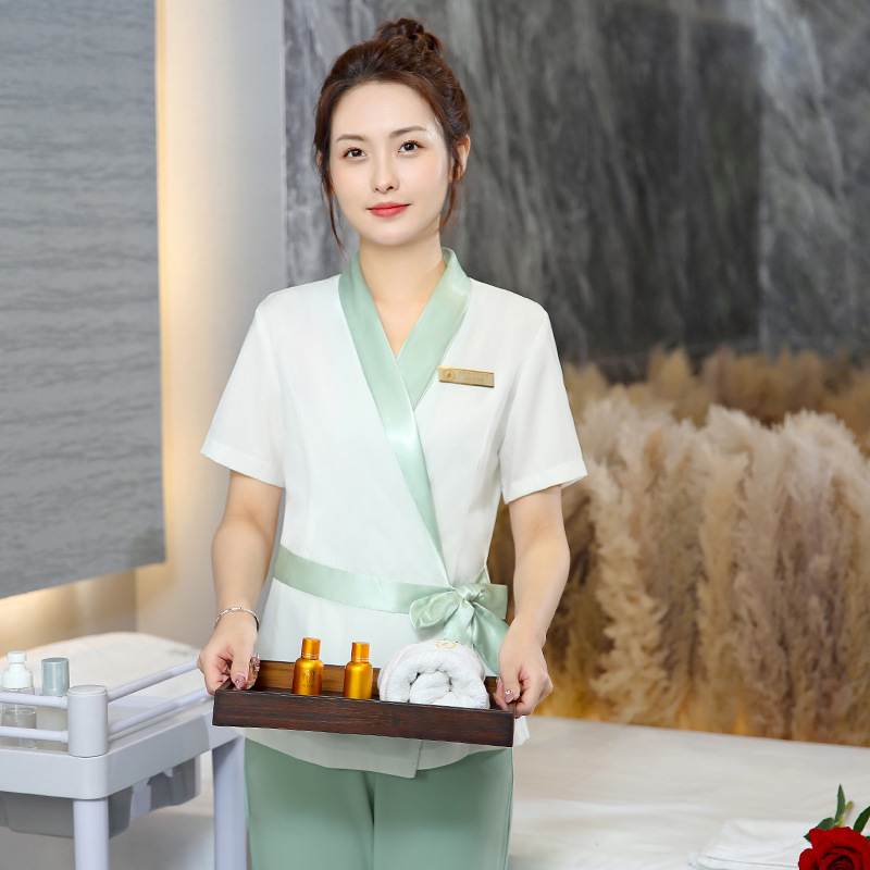 美容院工作服女足疗店足浴技师服spa养生馆会所沐足工衣显瘦气质
