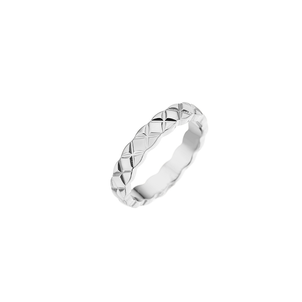 Cross-Border Foreign Trade Hot Ring Diamond Titanium Steel Plaid Ring with Diamond Stainless Steel Diamond Plaid Ring