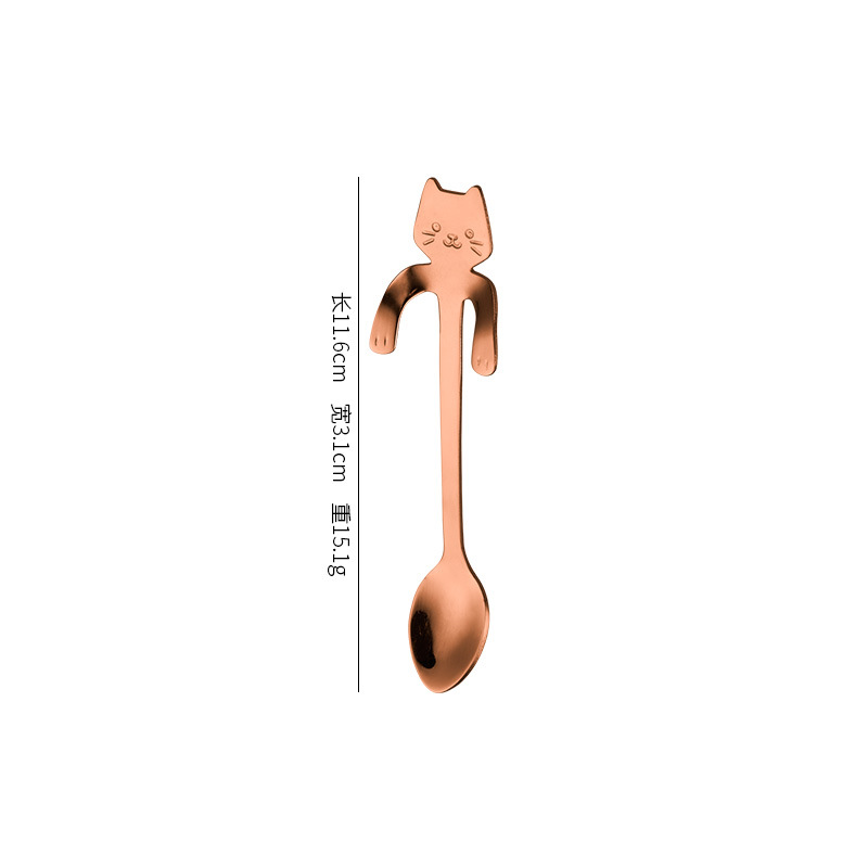 304 Stainless Steel Spoon Mark Cup Spoon Household Ice Cream Spoon Cute Cartoon Kitten Spoon Coffee Mixing Spoon