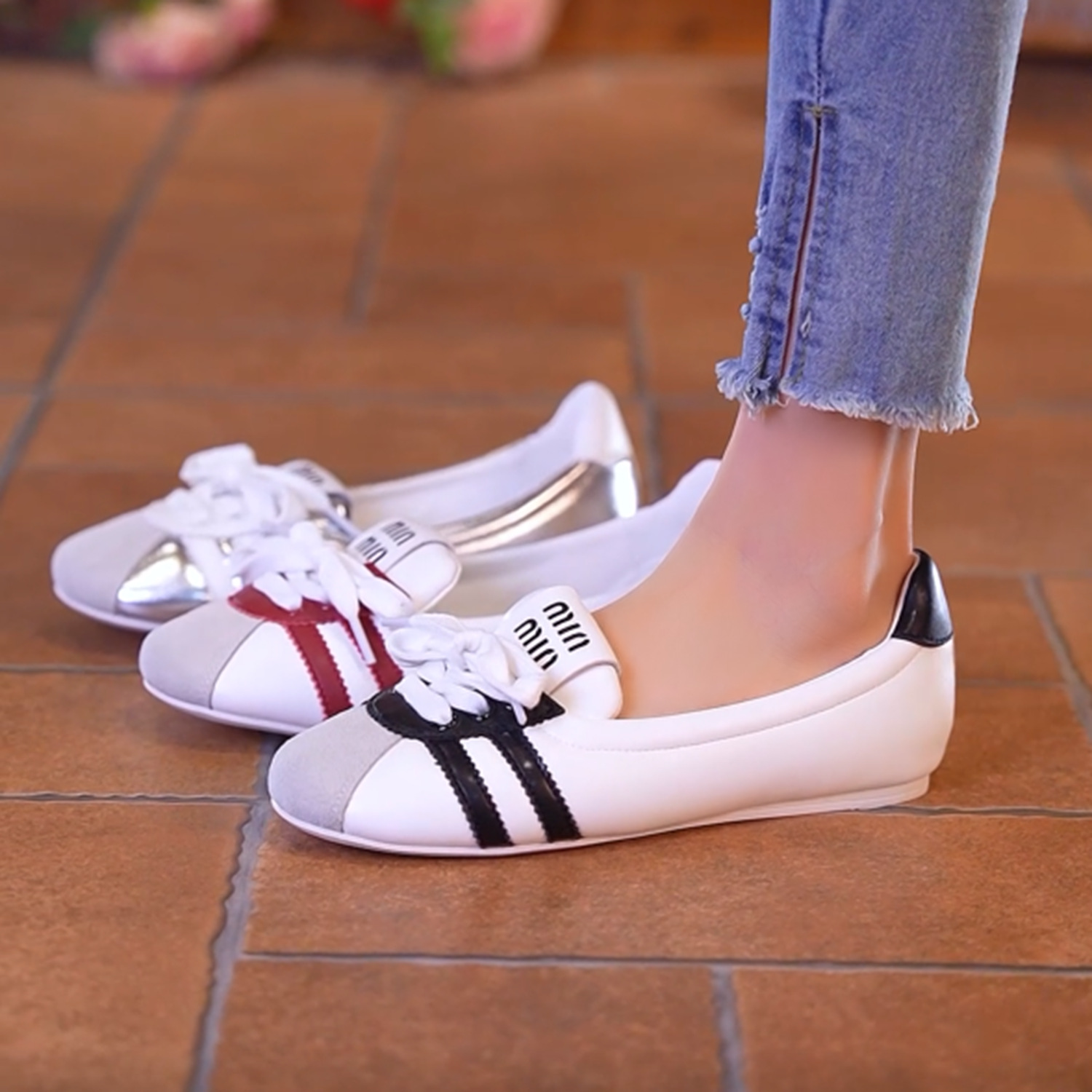 法式温柔芭蕾舞运动鞋女平底2024夏季新款系透气小白鞋一脚蹬板鞋