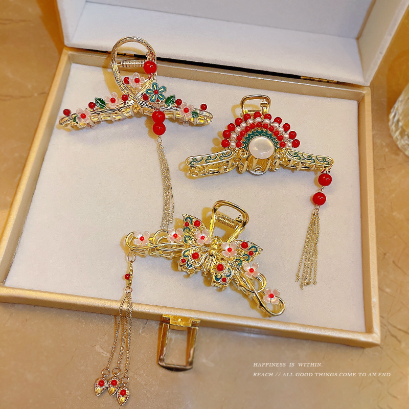 tassel gripper ancient chinese style butterfly barrettes female updo shark clip headdress hairpin