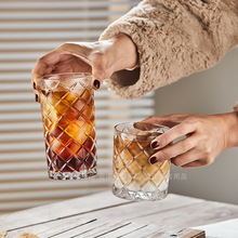 网红ins 北欧风复古菱格玻璃杯高颜值餐厅水杯咖啡馆冰拿铁咖啡杯