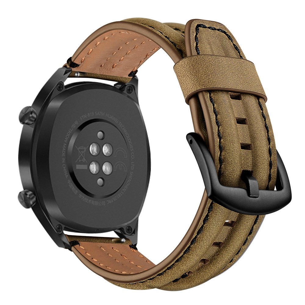 适用华为gt3手表表带 智能手表通用表带20/22 经典扣式真牛皮表带