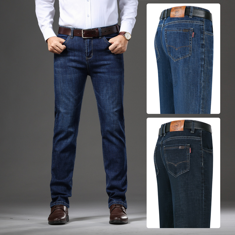 2024 spring new men‘s stretch cotton business casual men‘s middle-aged straight jeans trousers men‘s pants