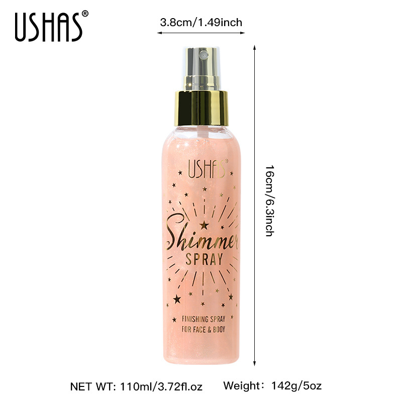 Ushas Europe and America Cross Border Spot Pearl Makeup Mist Spray Long-Lasting Finishing Waterproof Sweat-Proof Smear-Proof Makeup Quicksand Glitter