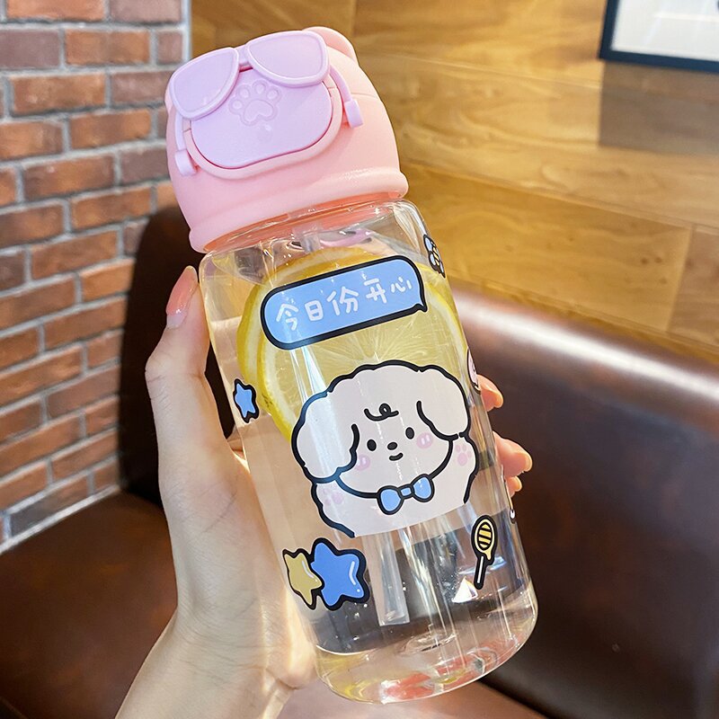 Cup Good-looking Ins Plastic Water Cup with Straw High Temperature Resistant Drop Resistant Cute Men and Women Student Handheld Crossbody Cup