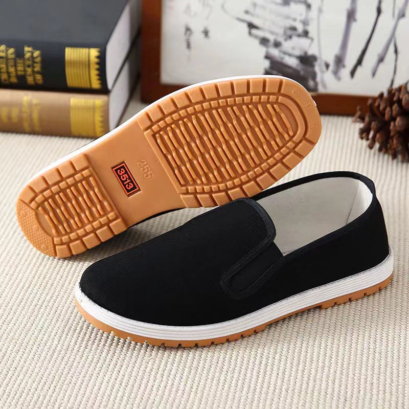 Jihua 3513 Old Beijing Black Cloth Shoes Tendon Bottom Casual Canvas Shoes Comfortable Breathable One Pedal Lazy Dad Shoes