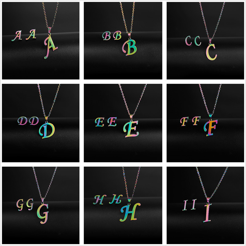 Cross-Border Colorful Accessories European Hip Hop Stainless Steel Necklace and Earring Suit Simple 26 English Letter Necklace