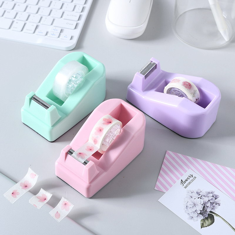 Creative Color Desktop Office Tape Dispenser Packaging Cutter Cross-Border Direct Supply Macaron Color Small Size Tape Base