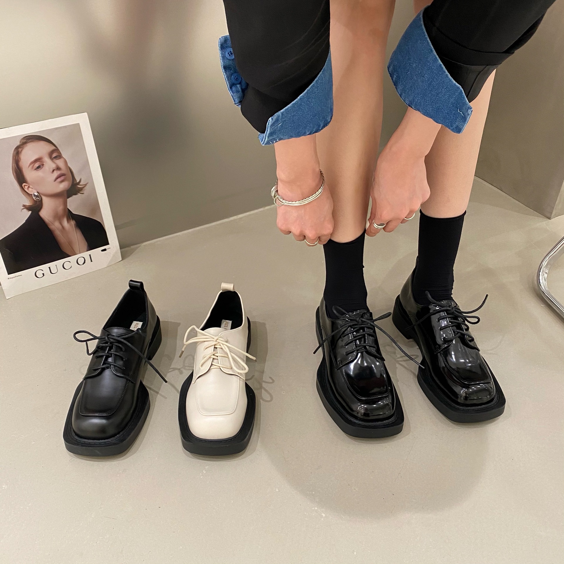 厚底小众春秋季乐福单鞋女鞋子2022年新款春鞋大方头英伦风小皮鞋