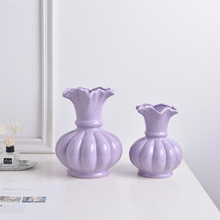 简约现代客厅手工插花装饰陶瓷花瓶家居装饰摆件白紫米黄色曲莲