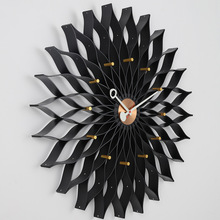 轻奢商用场所家用挂钟黑色向日葵钟表尼尔森创意葵花钟客厅餐厅钟