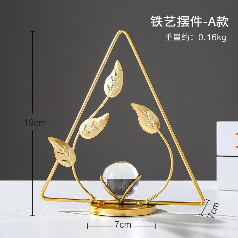 Ginkgo Leaf Decoration Living Room Office Iron Decoration Art Crystal Ball Decoration Metal Crafts