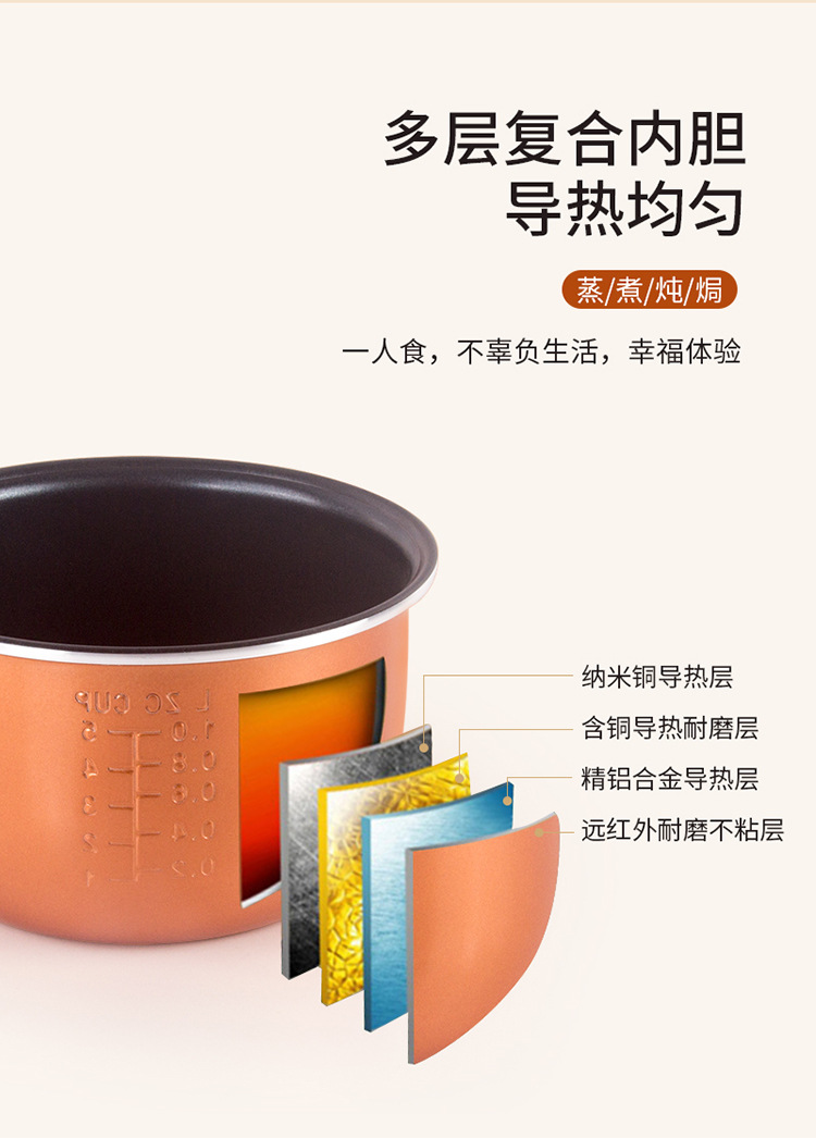 韩派电饭煲2l小功率西施煲电饭锅不粘锅迷你电饭煲