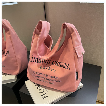 日系休闲字母印花帆布包流行百搭腋下托特包单肩手提包棉布购物袋