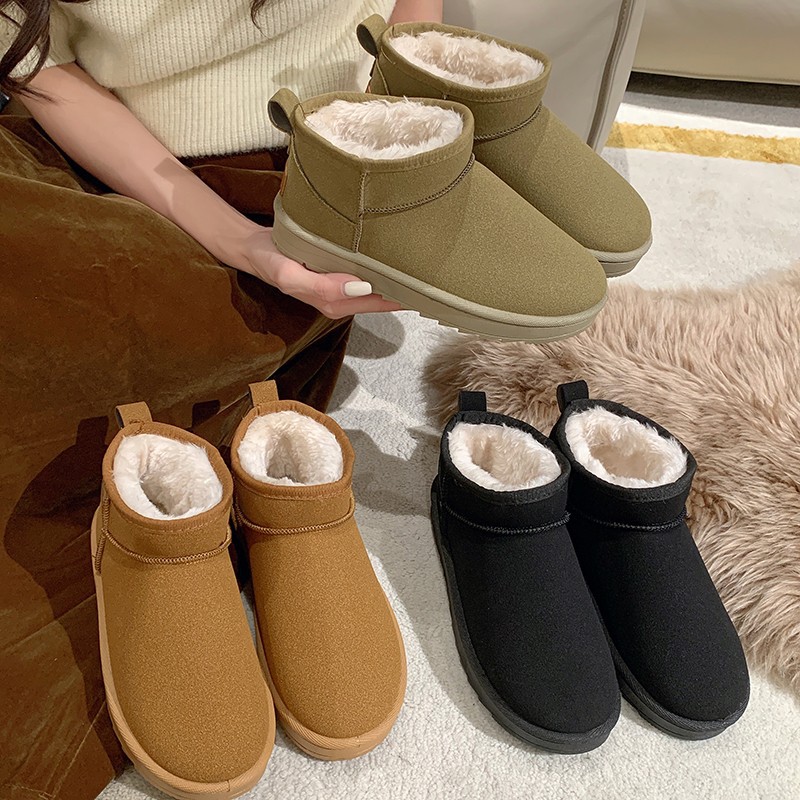 Foreign Trade Snow Boots for Women 2023 Autumn and Winter New Fashion All-Matching Flat Bottom Fleece-Lined Short Warm Snow Boots Cotton-Padded Shoes