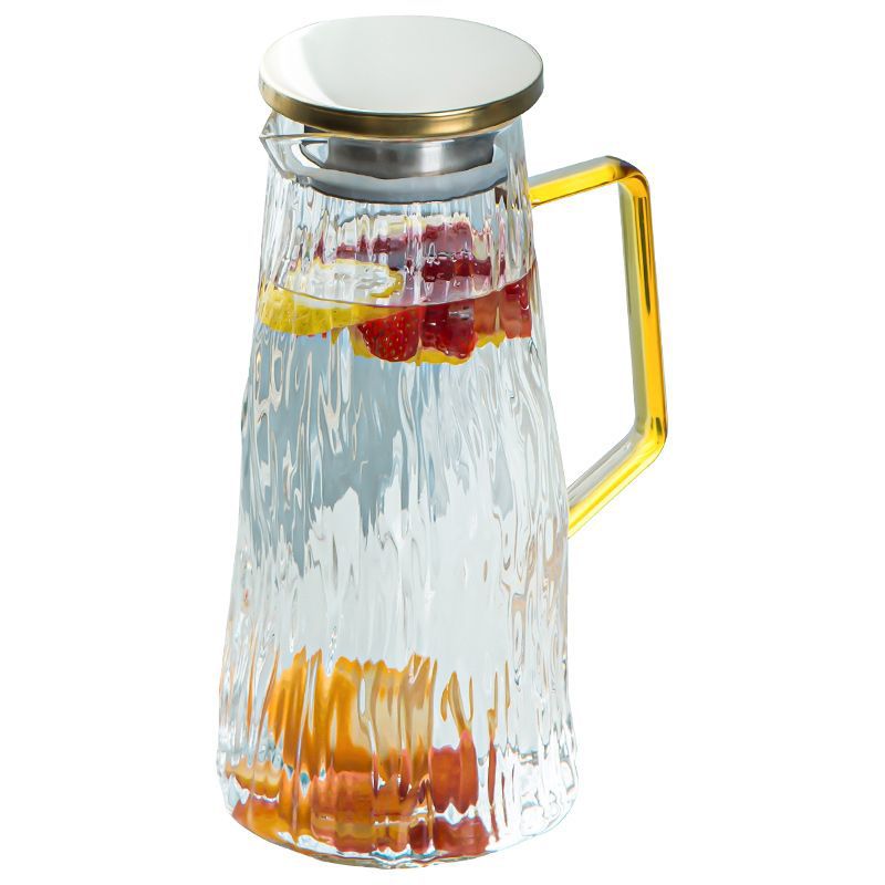 Stainless Steel Cover Glacier Pattern Cold Water Bottle Summer Amber Glass Cool Boiled Water Jug Set Large Capacity Drink Pot