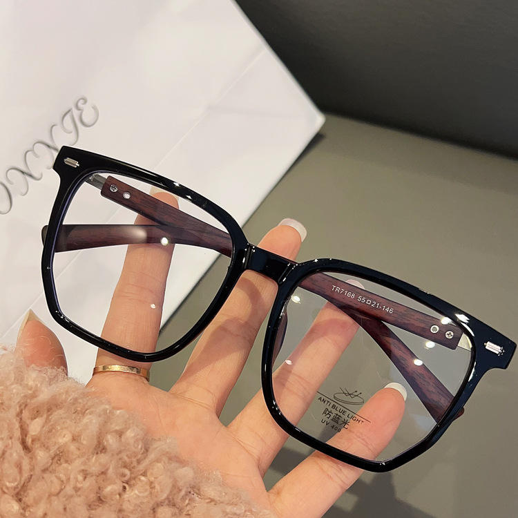 Ultra-Light Wood Grain Glasses Large Frame Myopia with Degrees Men and Women Same Style to Make Big Face Thin-Looked Retro Glasses Frame Fashion