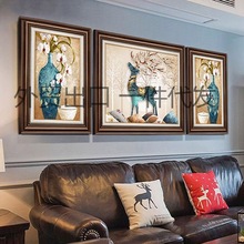 美式客厅装饰画沙发背景墙挂画高档大气壁画欧式油画复古三联墙画