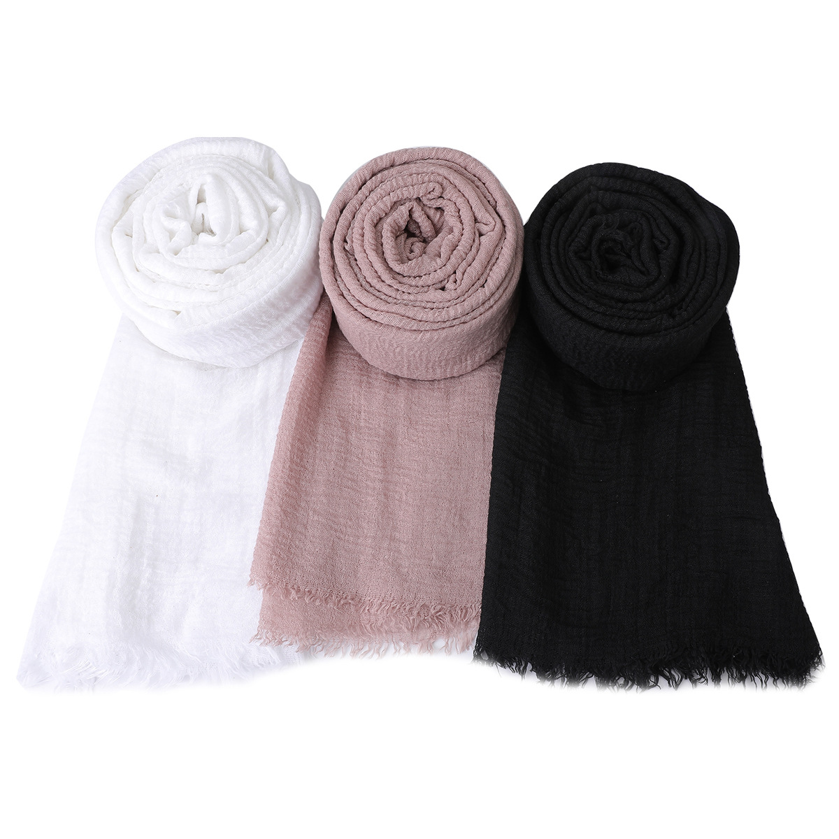 One Piece Dropshipping Cross-Border New Arrival 1 Group 3 Pack Solid Color Casual Cotton Linen Pleated Shawl All-Matching Graceful Women's Scarf