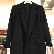 黑色双排扣长袖西装外套女2024年春秋新款潮流质感显瘦百搭工作服