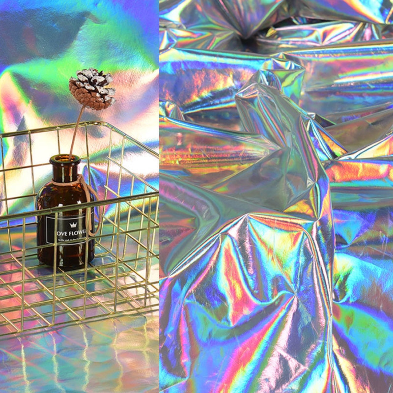 银色超级炫彩背景布料七彩幻彩镭射反射摄影艺术设计背景墙布料