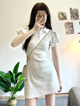 性感辣妹polo领白色连衣裙女小个子修身显瘦t恤裙夏季包臀短裙子