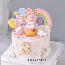 星愿童话公主王子蛋糕烘焙摆件月球星星男女孩一周岁宝宝生日装饰