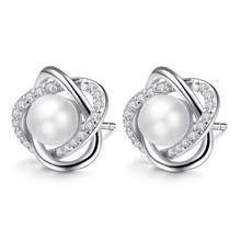 艾儿摩莎珠宝新款S925银个性珍珠微镶系列耳钉饰品跨境货源