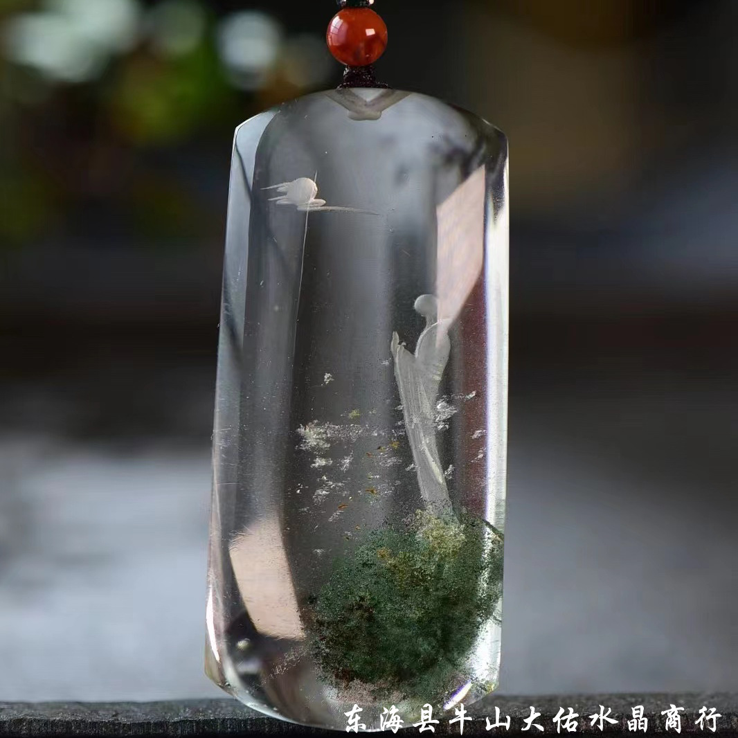 一物一图高档天然绿幽灵高山美景悟道吊坠项链毛衣链项坠首饰