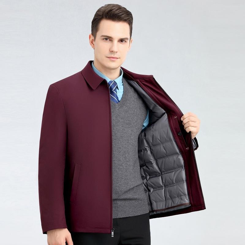 Men's down Jacket Short New Thickened Business Casual Lapels Duck down Middle-Aged Father Warm Jacket for Men