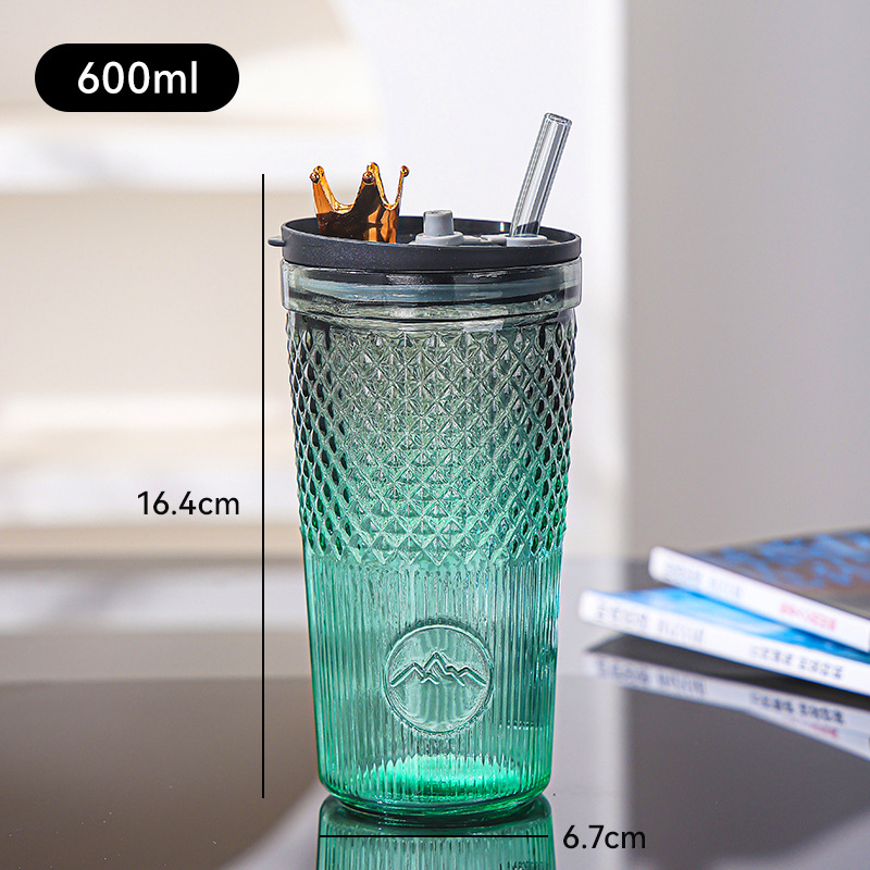 Internet Celebrity Colorful Crown Large Capacity Clear Glass Straw Glass Cup Advertising Cup Gift Cup