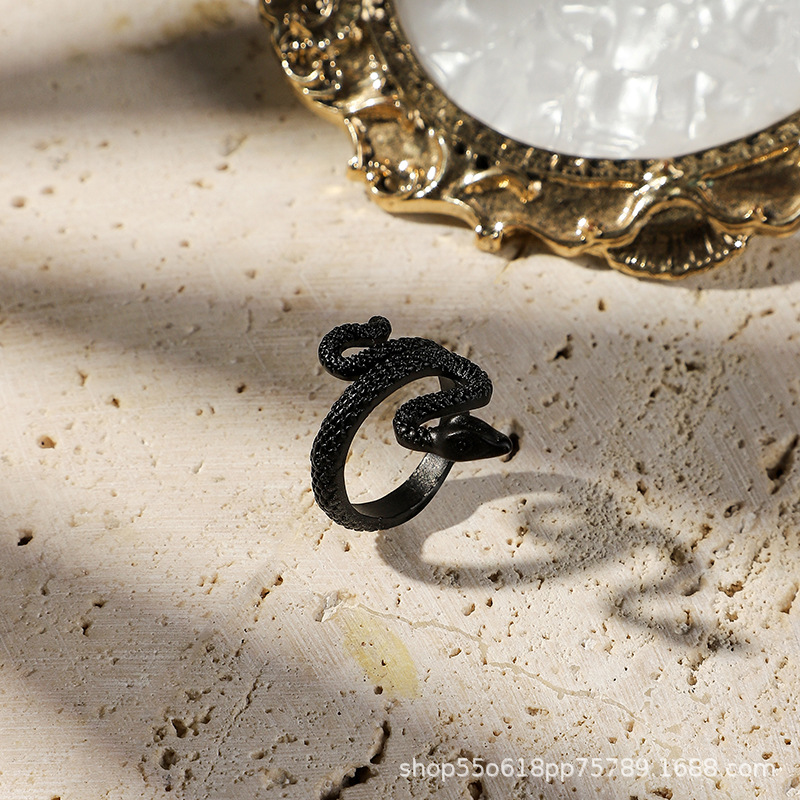 欧美戒指男指环尾戒女眼镜蛇形复古潮人蹦迪时尚开口食指戒指饰品