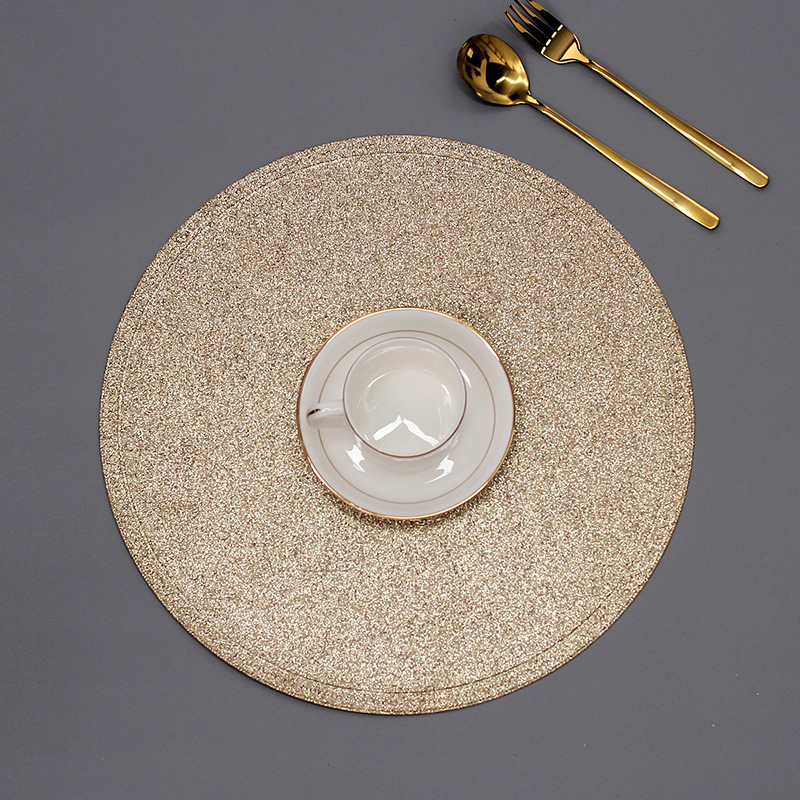 creative new leather sequins placemat hotel decoration round pvc water-proof， oil-proof and non-slip heat proof mat table mat