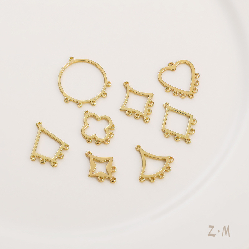 14k保色铜制多吊环几何菱形多挂流苏耳环手工diy空心耳挂耳坠配件