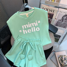 女宝宝韩版夏季新款洋气套装儿童时髦字母无袖上衣休闲短裤两件套