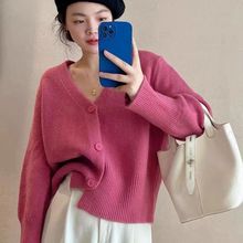 V领毛衣外套女短款收腰别致上衣内搭针织开衫治愈系马卡龙色调