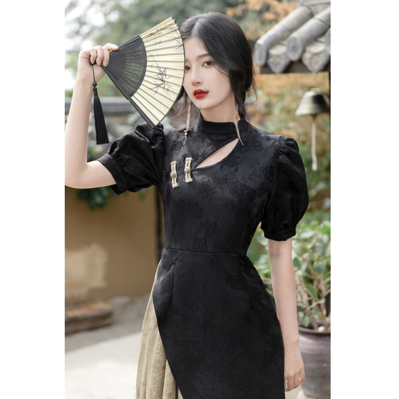 民国风复古小洋装假两件套装晚礼服夏季新中式改良旗袍连衣裙女装