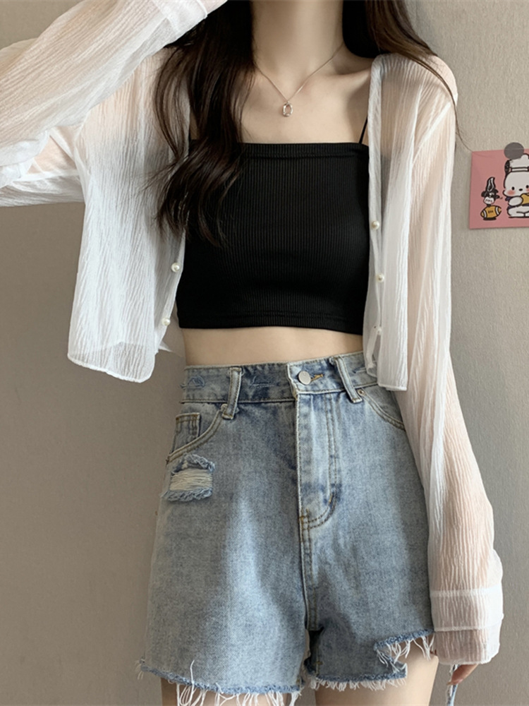 白色冰丝针织开防晒衫外套女春季超仙外搭配吊带裙披肩罩衫上衣薄