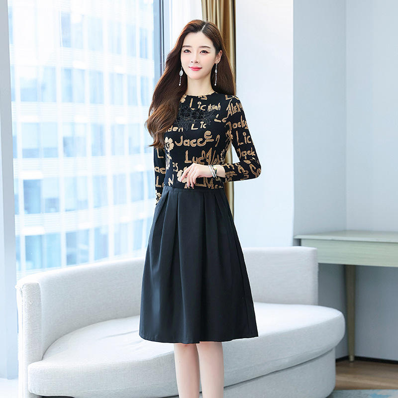 长袖连衣裙女2021春秋新款时尚遮肚子显瘦中长款过膝大码减龄裙子