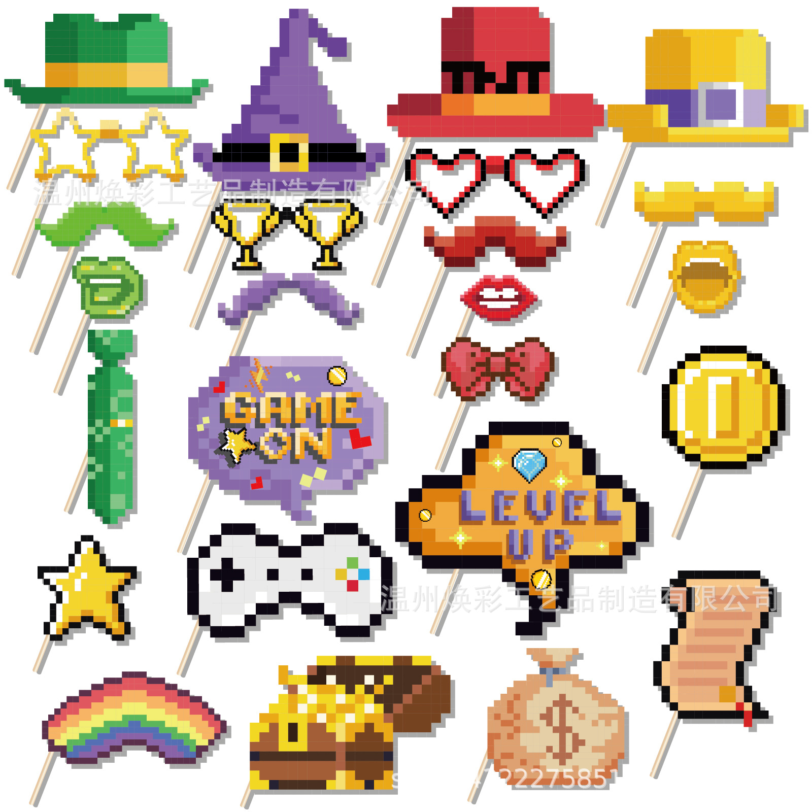 pz217 25个像素我的世界派对主题生日道具道具用品拍照道