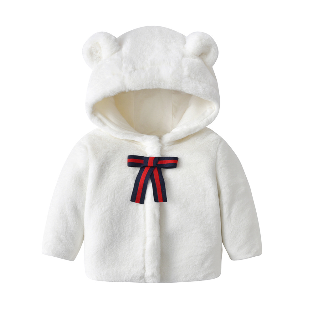 秋冬女童白色小香风加厚保暖外套0-3岁宝宝超可爱薄款加绒上衣