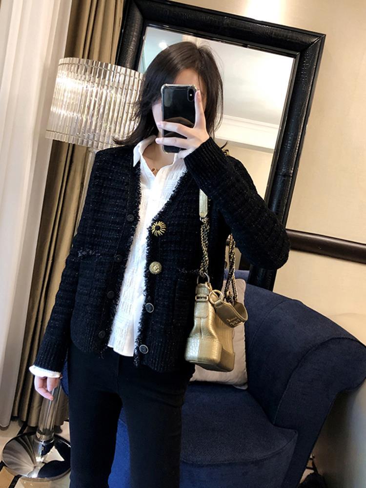 秋季2020年新款小香风上衣毛衣针织开衫短款外套女秋冬百搭加厚