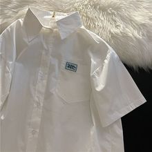 白色衬衫夏季新款复古港味中长款宽松衬衣设计日韩感小众短袖上衣