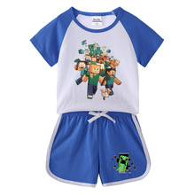 Minecraft儿童套装夏装新款童装宝宝短袖T恤短裤休闲运动两件套潮