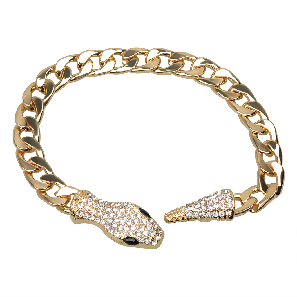 跨境 欧美时尚男女扁古巴链潮酷磁铁扣镶钻蛇手链