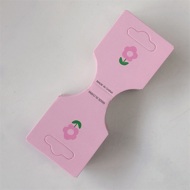 3.5*9厘米对折卡纸~粉紫色小花卡片成人儿童发绳发饰吊牌包装配件