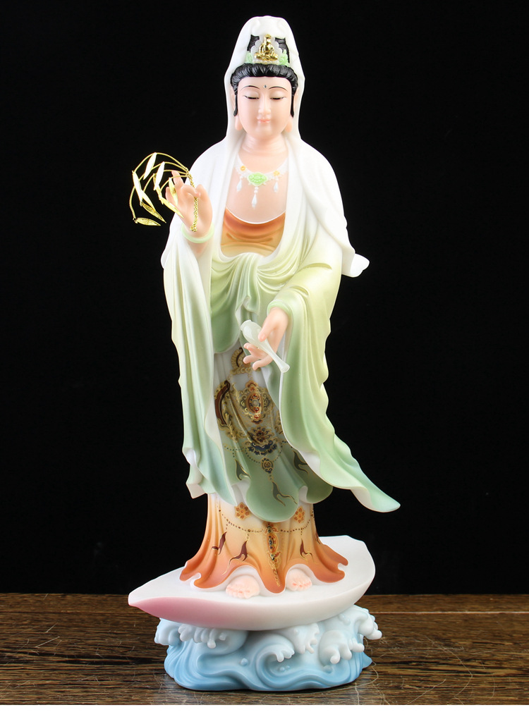 汉白玉一叶观音佛像居家供奉家用观世音菩萨站像客厅平安祝福摆件